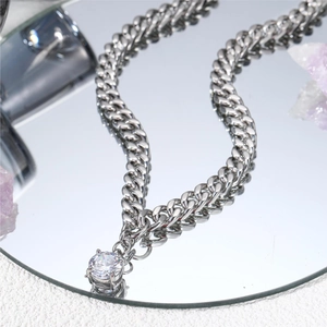 Collier à mailles cubaines en argent avec pendentif amovible en zircone cubique