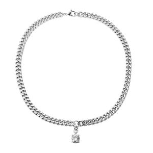 Chaîne cubaine argentée avec pendentif amovible en zircon et acier titane pour hommes