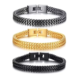 Bracelets pour hommes en acier inoxydable avec tresse de blé en argent, or et noir