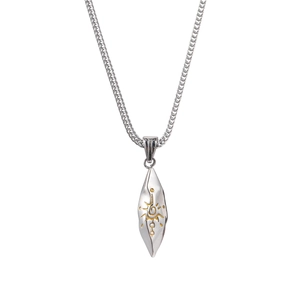Collier vintage pierre à vœux en acier inoxydable avec totem soleil et chaîne spiga