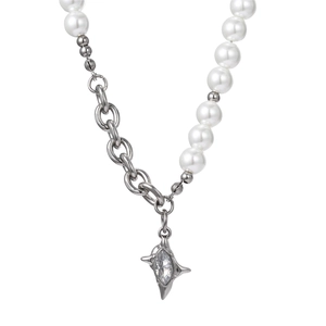 Collana in acciaio al titanio con perle asimmetriche e pendente a stella hip hop
