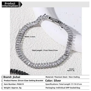 Bracelet tennis en acier titane avec zircons de 5,6mm et fermoir pliant sécurisé