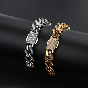 Hip Hop Iced Out Panzerkette Halskette Armband Edelstahl Strass Raute Verschluss Schmuck Für Damen Herren Party
