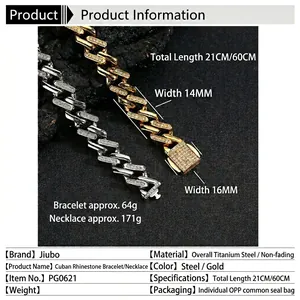 Ensemble luxueux de collier et bracelet cubains sertis en acier titane poli
