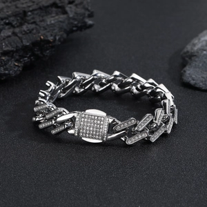 Silbernes Panzerarmband mit Diamantbesatz und quadratischem Verschluss für Herren