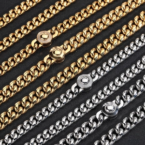 Collane a maglia cubana da 10mm oro e argento con fermagli circolari intarsiati CZ