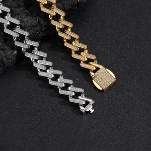 Herren Hip Hop Gold und Silber Iced Out Cuban Gliederkette Halskette mit Rauten-Diamanten