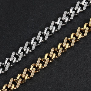 Chaînes cubaines hip hop en or et argent avec accents en diamant scintillant