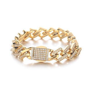 Goldenes Herren-Panzerarmband im Hip-Hop-Stil mit vereistem, diamantbesetztem Verschluss