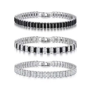 Bracelet tennis en acier argenté avec zircon rectangulaire en styles noir et blanc