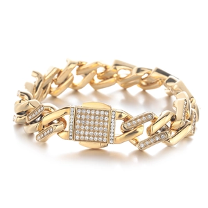 Bracelet gourmette doré de luxe serti de zircons étincelants pour un style hip-hop chic