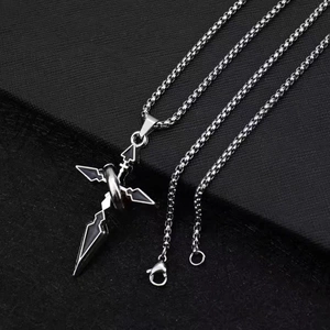 Collier Pendentif Croix en Acier au Titane Gothique pour Hommes Femmes Hip Hop Forme d'Épée Avec Accent d'Anneau Émail Noir Bijoux