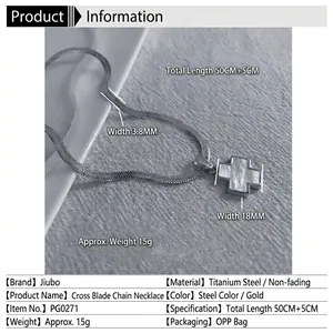 Titanium steel snake chain necklace featuring a clover cross pendant with white pearl shell inlay