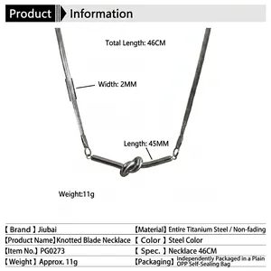Titanium steel silver knot necklace with 46cm blade chain design and adjustable length
