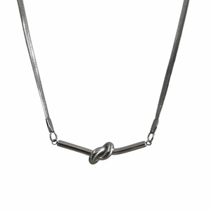 Minimalist silver stainless steel snake chain necklace with central knot design charm