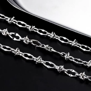Punk style silver knot chain necklace in stainless steel with industrial barbed wire design