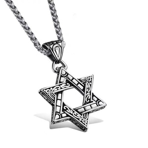 Vintage stainless steel Star of David pendant necklace with retro pattern for men