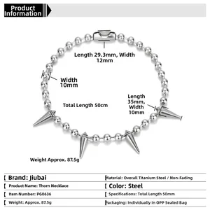 Titanium steel ball chain necklace with cone spike pendants 50cm long for men and women
