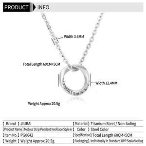 Collier anneau de Möbius pour homme en acier titane avec gravure de formule et chaîne