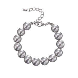Macro detail of high-luster silver-grey pearl beaded necklace with adjustable silver clasp