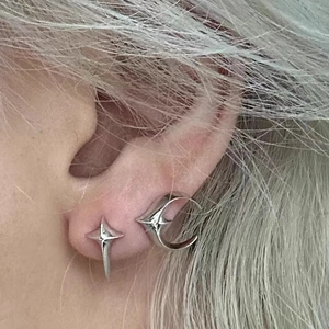 Titanium Steel Asymmetric Star Moon Stud Earrings For Men Women Minimalist Gothic Polished Silver Color Jewelry Earrings