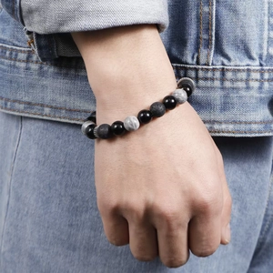 Natural Lava Stone Snowflake Stone Beaded Bracelet For Men Women Adjustable Braided Rope Minimalism Jewelry Daily Gift
