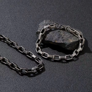 Retro hip-hop diagonal pattern stainless steel chain jewelry set for men and women