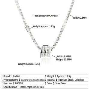 Titanium steel beads necklace with sparkling crystal inlay for men and women minimalist jewelry