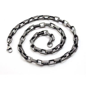 Vintage twill engraved titanium steel necklace for men with lobster clasp and retro finish