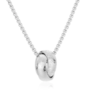 Titanium steel double ring necklace for men with intricate paisley floral engraving