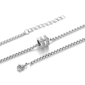 Stainless Steel Transfer Bead Necklace For Men Women Cylinder Zirconia Inlaid Pendant Box Chain Minimalist Fashion Jewelry