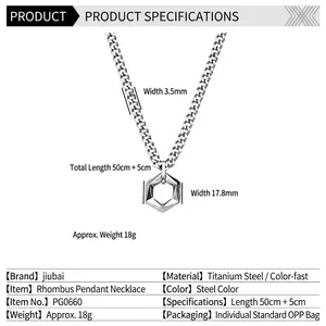 Minimalist steel hexagonal matrix pendant necklace with polished finish and O-chain for men