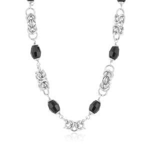 Hip hop stainless steel cuban chain necklace with black beads and byzantine weave