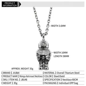 Titanium steel astronaut pendant necklace with 60cm chain for men and women