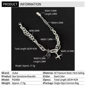 Titanium steel North Star bracelet with black gemstone and polished 18+4cm chain links