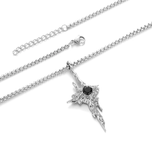 Men Gothic Molten Lava Cross Pendant Necklace Titanium Steel Silver Black Zirconia Inlaid Box Chain Punk Jewelry For Men Women