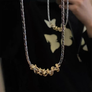 Modern Two Tone Gold Silver Twisted Titanium Steel Chain Necklace For Women Men Unisex Minimalist Industrial Style Jewelry Neckwear