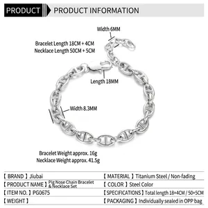 Hip-hop style titanium steel pig nose link chain bracelet and necklace set for men