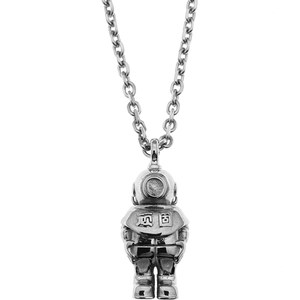 Silver titanium steel astronaut pendant necklace with Stubborn Chinese engraving