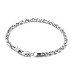 Bracciale a catena a corda in acciaio inossidabile argento lucido con chiusura a moschettone unisex