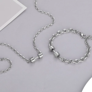 Collana con Pendente a Manubrio in Acciaio al Titanio Bracciale Sportivo Fitness Gioielli alla Moda per Uomo Donna Accessorio Unisex