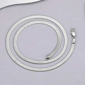 Gros plan détaillé d'un collier chaîne serpent argenté avec un fermoir mousqueton sûr