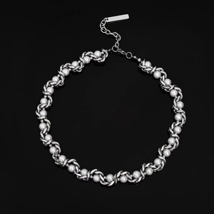 Chaîne à maillons cubains style hip hop entrelacée de perles blanches pour hommes et femmes