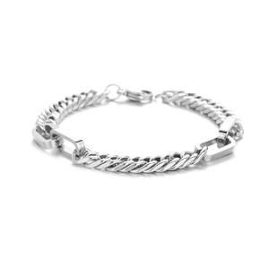 Hip hop silver stainless steel cuban link bracelet with industrial rectangle buckle