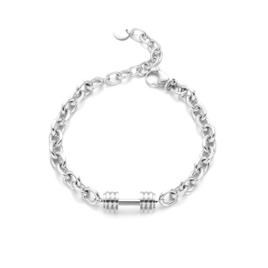 Bracciale da uomo con pendente a manubrio in acciaio inossidabile lucido per il fitness