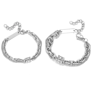 Titanium Steel Double Layer Couple Bracelet Small Waist Cylinder Rhinestone Pave Adjustable Link Chain Hand Jewelry For Lovers