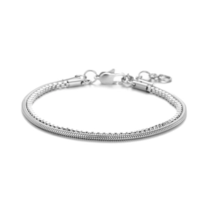 Double-layered snake and box chain bracelet in polished stainless steel for a layered look
