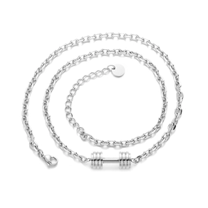Collana con pendente a manubrio in acciaio inossidabile color argento per sportivi e fitness