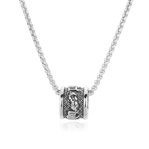 Vintage Stainless Steel Six Character Mantra Pi Xiu Pendant Necklace For Men Chinese Style Lucky Bead Fashion Jewelry Accessory