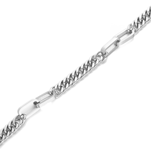 Detail of hiphop cuban and paperclip chain splice design in polished stainless steel